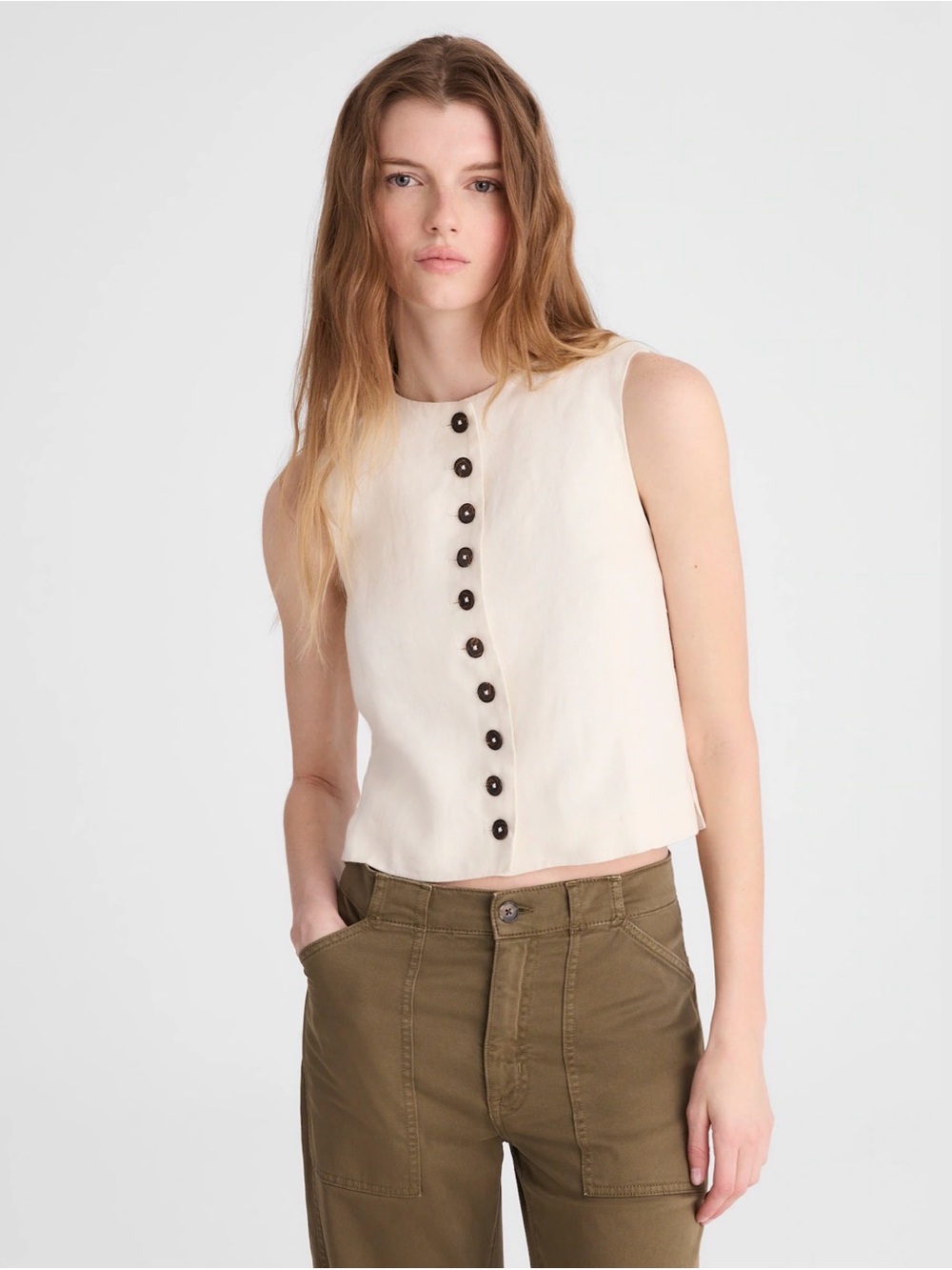 Madewell Button-Front Shell Top 100% Linen Ivory Size 4 NWT